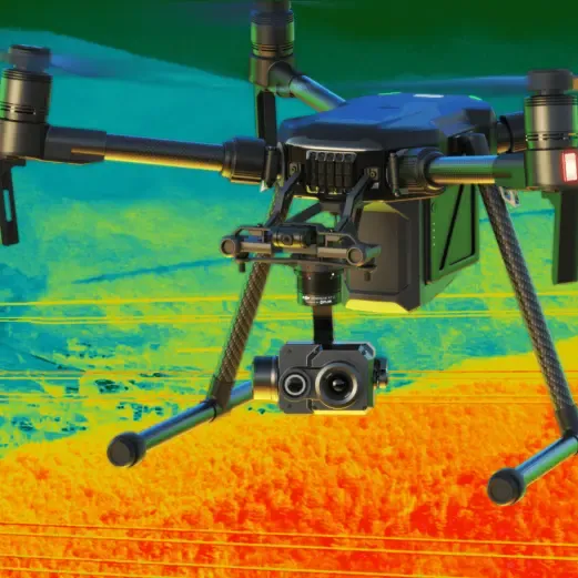 Drone com câmera térmica acoplada, usado na inspeção de fachada